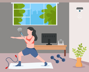 Canvas Print - A flat illustration of exercise, girl with exercise pose