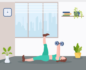 Canvas Print - A flat illustration of exercise, girl with exercise pose