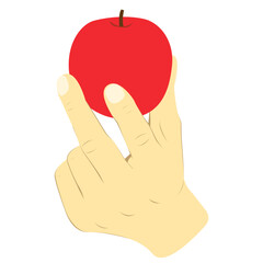 Hand holding red apple in vector graphic