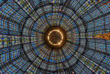 Paris, France - 11 21 2022: Boulevard Haussmann. View Inside The Canopy Of A Famous Big Store
