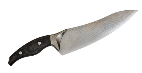 Isolated Japanese forged damascus steel chef knife