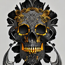Halloween Floral Style Skull In Golden Color