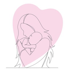 Wall Mural - mom and baby continuous line drawing, vector sketch