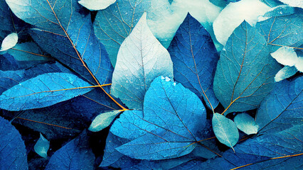 blue leaves background, generative ai