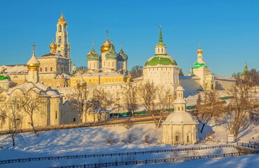 Wall Mural - Churches of the Trinity-Sergius Lavra on a sunny winter day