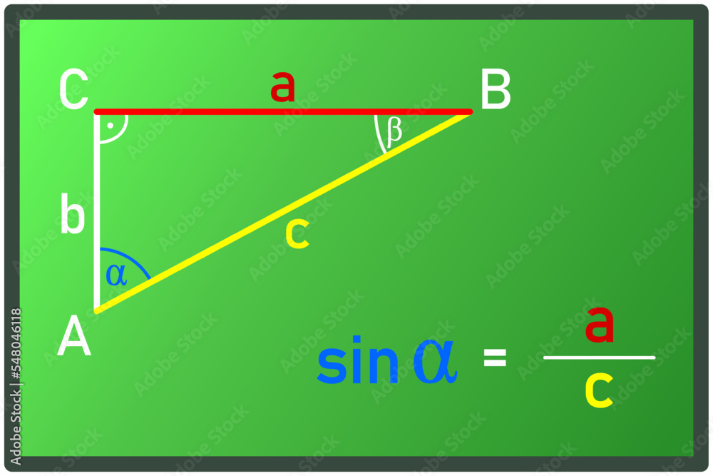 Calculating the sin function in a right triangle on the green board ...