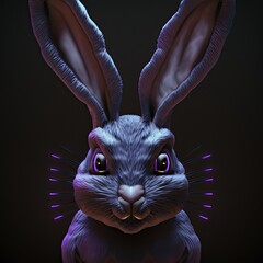 Wall Mural - Gray psychedelic rabbit isolated on black background