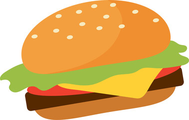 Poster - Delicious hamburger semi flat color raster object. Fast food restaurant. Full sized item on white. Homemade cheeseburger simple cartoon style illustration for web graphic design and animation