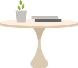 Poster - Elegant wooden table with houseplant and books semi flat color raster object. Full sized item on white. Cozy interior design simple cartoon style illustration for web graphic design and animation