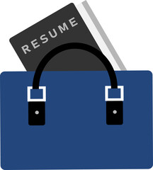 Fototapete - Stylish blue handbag with resume document semi flat color raster object. Full sized item on white. Job applicant simple cartoon style illustration for web graphic design and animation