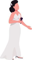 Wall Mural - Beautiful bride with microphone semi flat color raster character. Standing figure. Full body person on white. Wedding day simple cartoon style illustration for web graphic design and animation