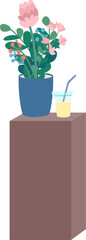 Poster - Wooden bedside with flowers and juice above semi flat color raster object. Full sized item on white. Vase with bouquet and drink simple cartoon style illustration for web graphic design and animation