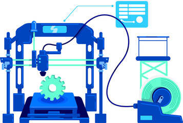Poster - Digital manufacturing semi flat color raster object. Full sized item on white. Details manufacturing. Mass production simple cartoon style illustration for web graphic design and animation