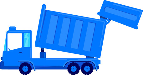 Poster - Dump truck semi flat color raster object. Waste management. Full sized item on white. Garbage truck. Heavy machinery simple cartoon style illustration for web graphic design and animation