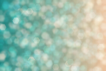 Wall Mural - tan and turquoise abstract defocused background, hexagon shape bokeh pattern