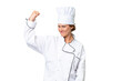 © luismolinero - Middle-aged chef woman over isolated background doing strong gesture