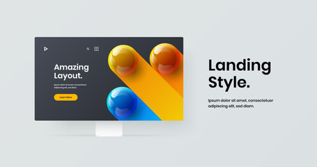 Minimalistic computer display mockup banner concept. Bright landing page design vector illustration.
