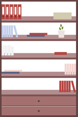 Fototapete - Bookcase for office semi flat color raster object. Full sized item on white. Bookshelf with files. Furnishing home office simple cartoon style illustration for web graphic design and animation