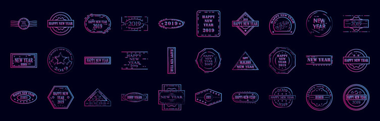 Poster - Stamp happy new year nolan icon collections vector design