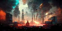 Futusitic Dystopian Apocalyptic Nuclear Power Station As Panorama Header Background