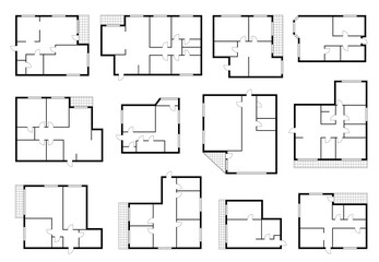 Aufkleber - Apartment plan, home room scheme. House architecture blueprint or apartment bedroom construction vector plan. Building engineering layouts, office rooms technical schemes