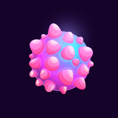 Poster - Pink galaxy space planet with volcano surface. Space sci-fi world or fantastic aliens galaxy planet with outgrowths. Game user interface cartoon planet icon, extraterrestrial living organism or cell