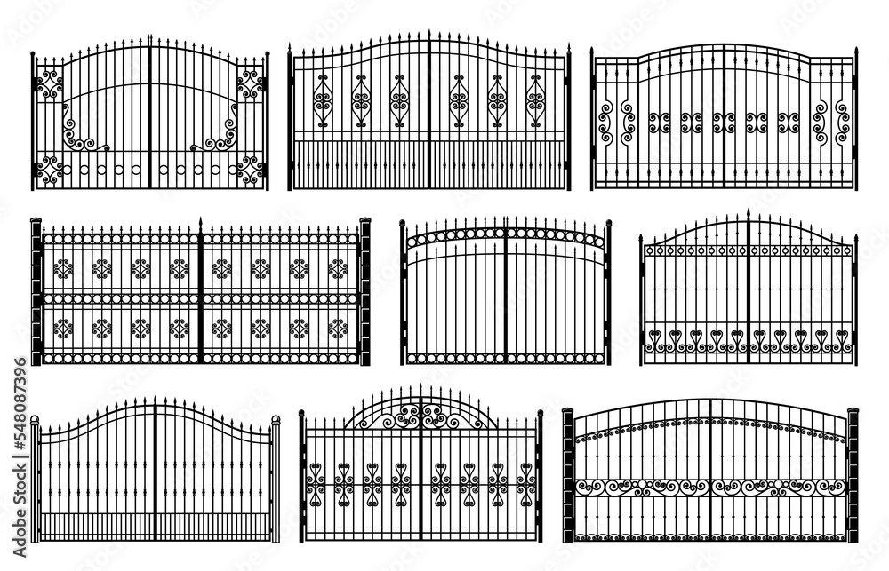 Mansion iron gates. Victorian steel fence, park or mansion metal retro ...