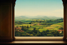View From The Italian Manor Balcony, Beautiful Tuscany View