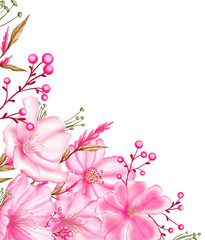 Wall Mural - Watercolor sakura cherry blossom flower bouquet wreath decoration