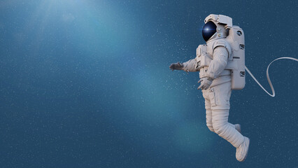 astronaut with safety cable, background with empty space