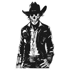 Wall Mural - outlaw cowboy skull drawing tattoo hand drawn vector black and white clip art