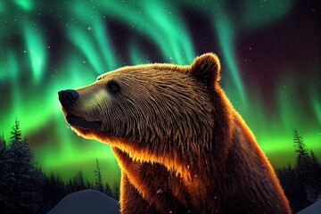 Brown bear in winter. AI generated art illustration.