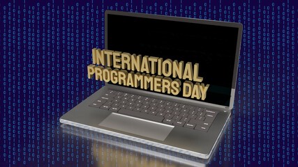 The  gold  international programmers day on notebook for holiday or technology concept 3d rendering.