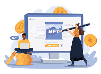 Poster - nft selling concept. cryptocurrency and blockchain technologies. financial literacy and passive inco