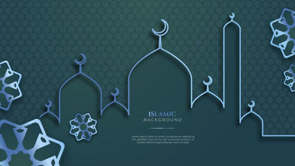 blue green three dimensional ramadan background with arabic ornamental mandala pattern and mosque. v