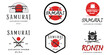 set of samurai sword logo vintage vector illustration concept template icon design, collection of japanese samurai sword retro with mask and modern concept vector illustration logo design