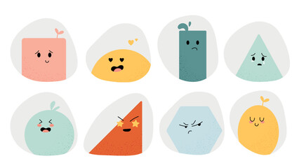 Wall Mural - geometric emotions set. collection of colorful shapes, emoji. stickers for social networks and messe