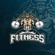 fitness mascot logo design vector with modern illustration concept style for badge, emblem and t shirt printing. bull fitness illustration for sport team.