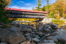 View Of Albany Covered Bridge Over Swift River.Conway.New Hampshire.USA
