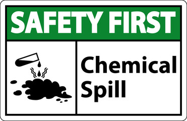 Wall Mural - Safety First Chemical Spill Sign On White Background
