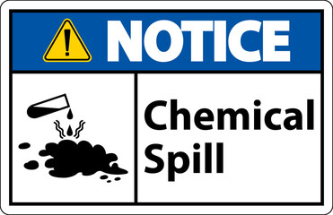 Wall Mural - Notice Chemical Spill Sign On White Background