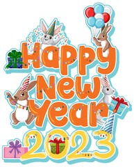 Poster - Happy New Year text with cute rabbit for banner design