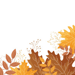 Wall Mural - Autumn Leaves With Berry Stem Against Background And Copy Space.