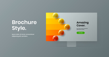 Creative computer monitor mockup landing page template. Vivid web project vector design concept.