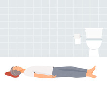 An Aelderly Adult Is Falling And Bleeding On His Head In Bathroom. Flat Vector Illustration.	
