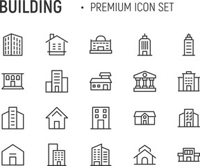 Poster - Editable vector pack of building line icons.
