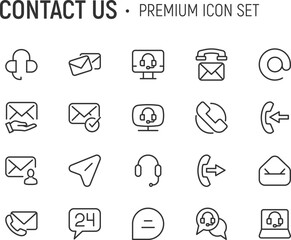 Poster - editable vector pack of contact us line icons.