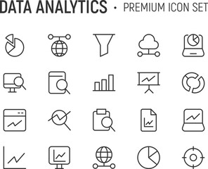 Poster - Editable vector pack of data analytics line icons.