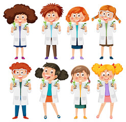 Sticker - Set of different kids in scientist outfits