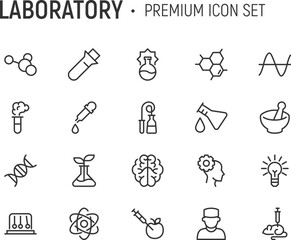 Poster - editable vector pack of laboratory line icons.